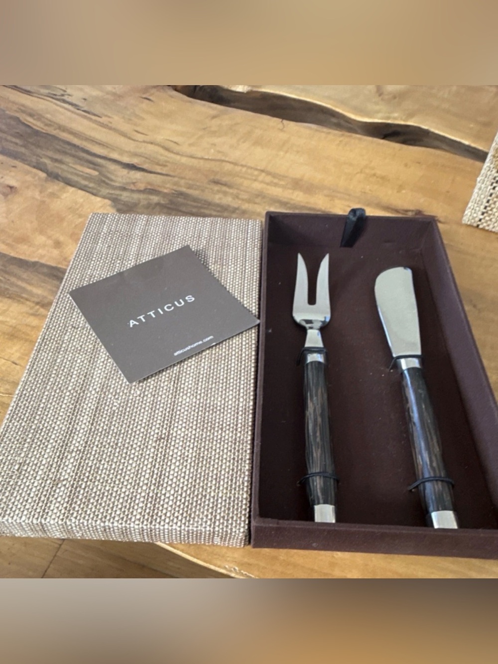Atticus Cheese Knife and Fork Set - Dark Wood and stainless Handles